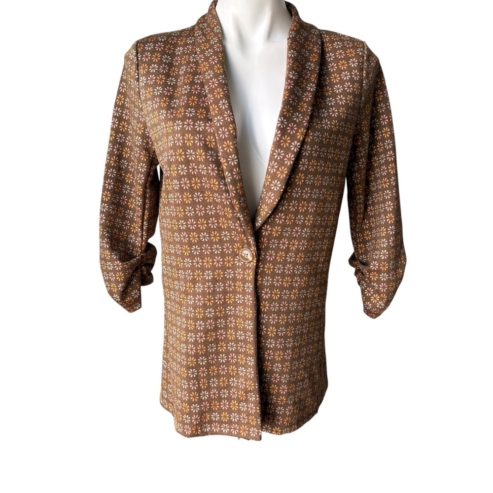 Altar'd State Aubree Blazer Ruched 3/4 Sleeves Retro Mod Print, Sz M